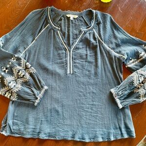 Liverpool embroidered Peasant top- navy